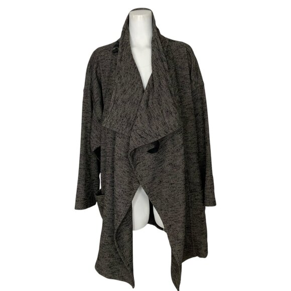 Eileen Fisher High Collar K/L Coat M/L Black Tweed Wool Blend Oversize Lagenlook - Picture 2 of 14